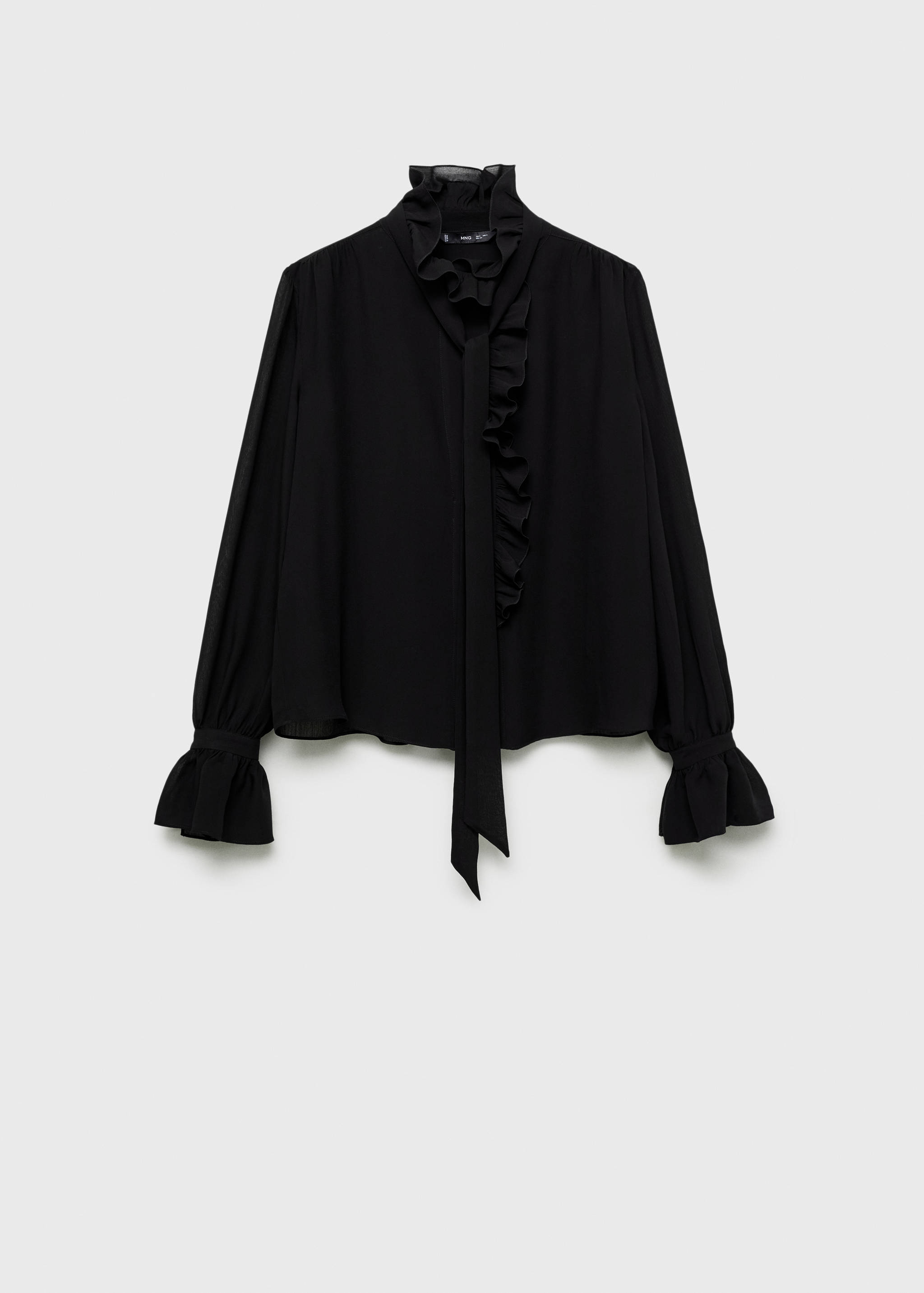 高领荷叶边衬衫 - null