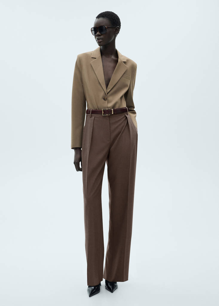 Straight-fit pleated trousers — Brown