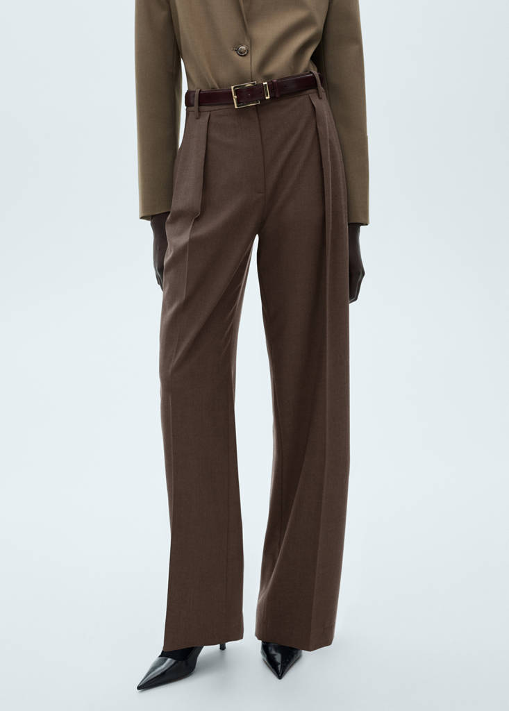 Straight-fit pleated trousers — Brown