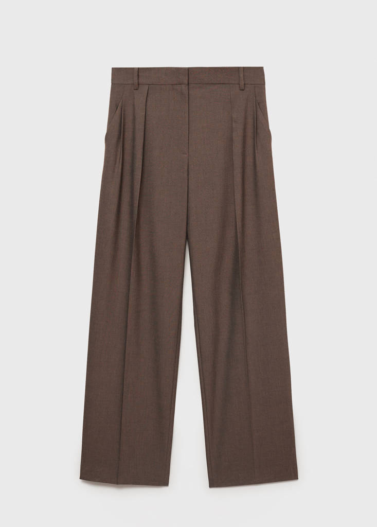 Straight-fit pleated trousers — Brown
