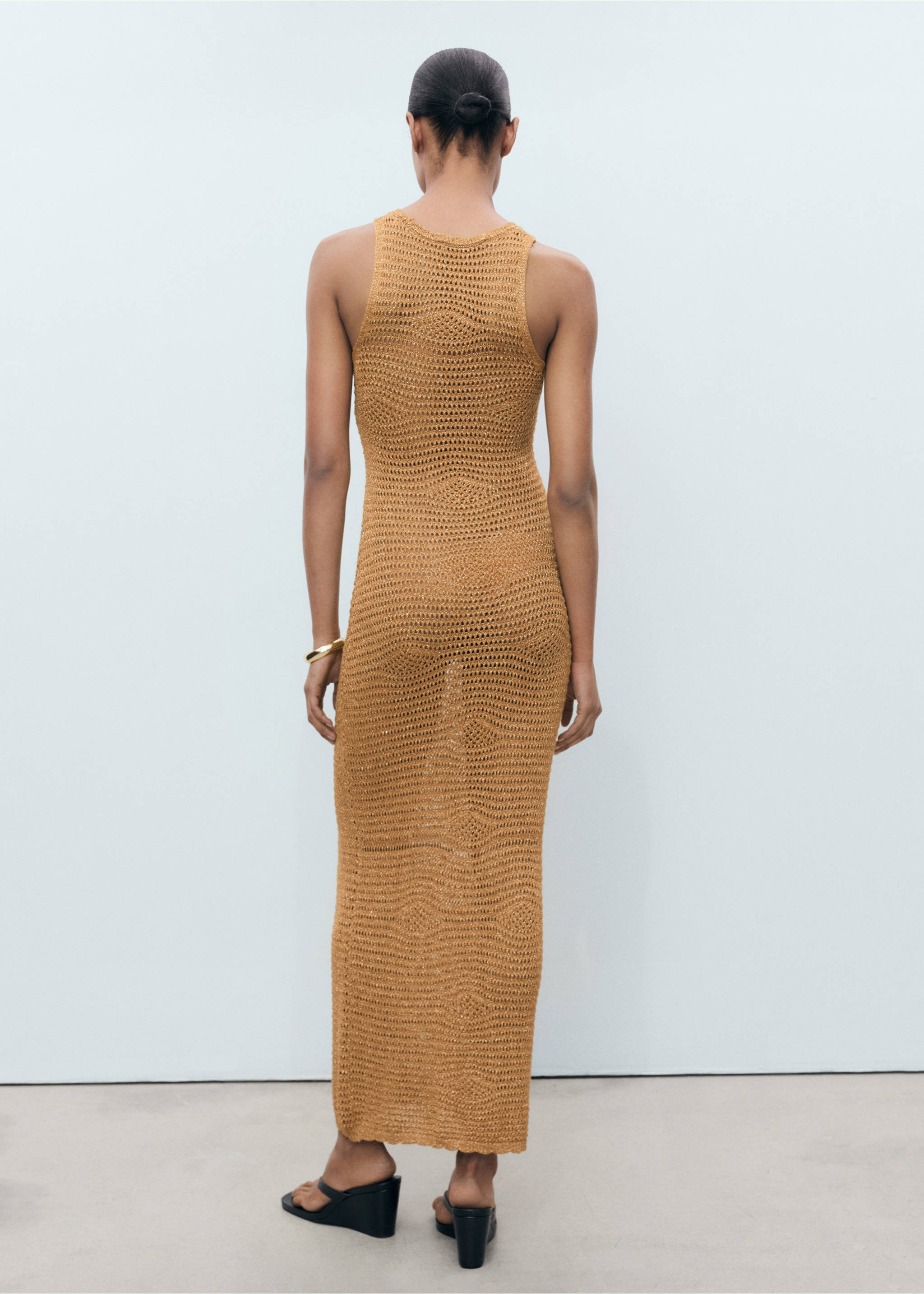 Long lurex crochet dress - Reverse of the article, Gold. Ref: 77060341-00.