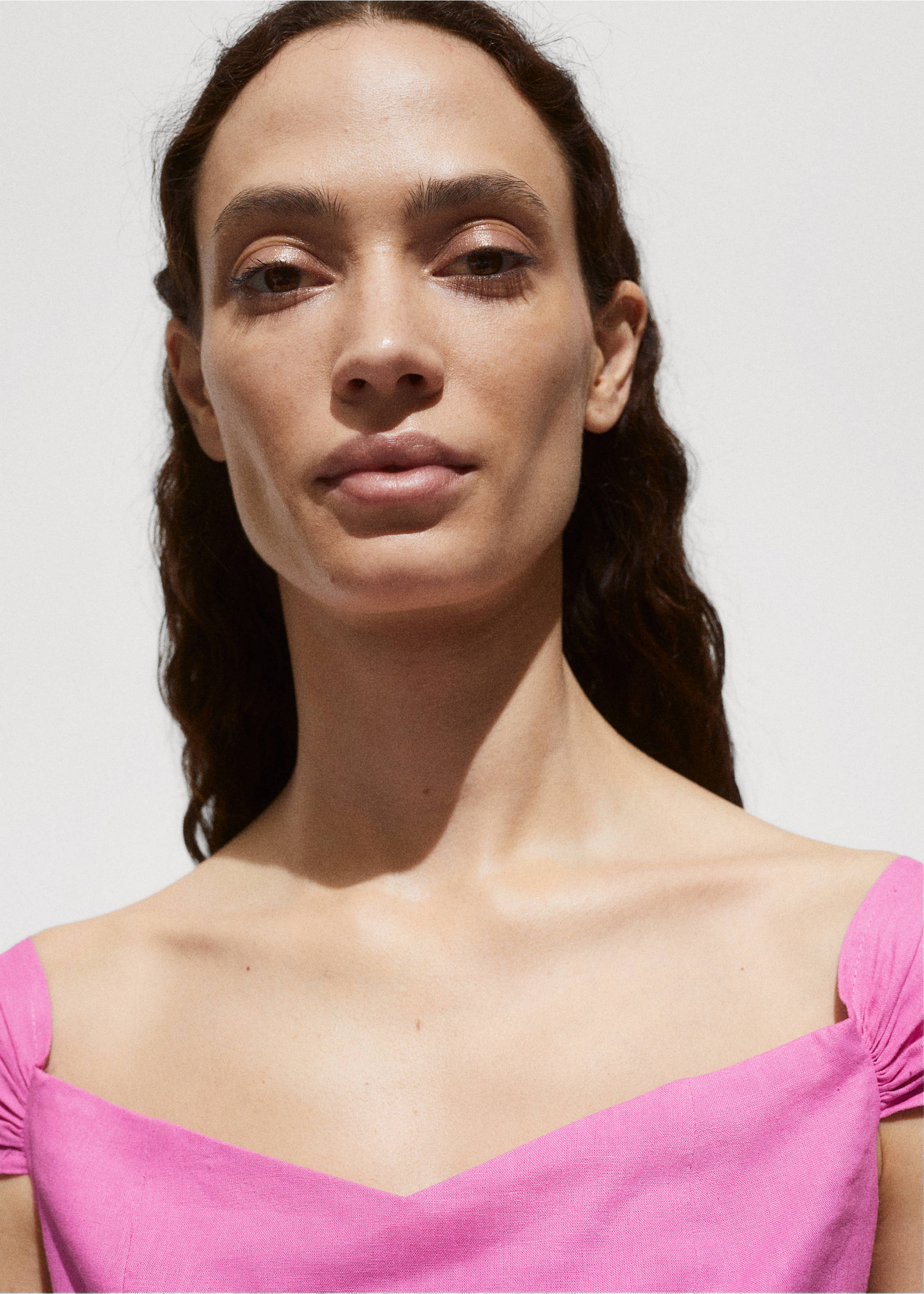 Robe lin col bateau - Détail de l'article 1, Rose clair. Ref: 77060343-00.