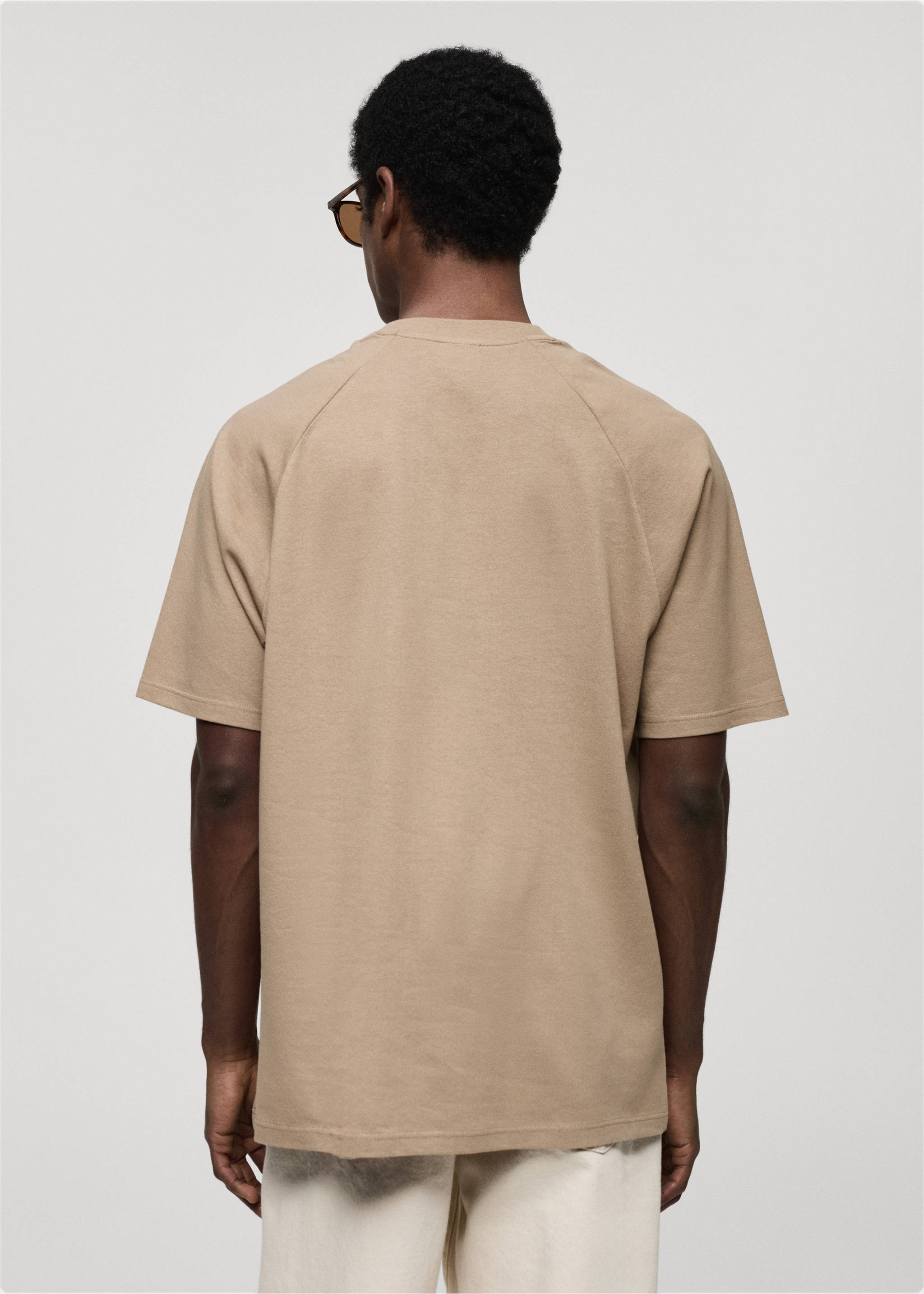 Beige t-shirt with short raglan sleeves, shown from the back., Beige. Ref: 77060356-00.