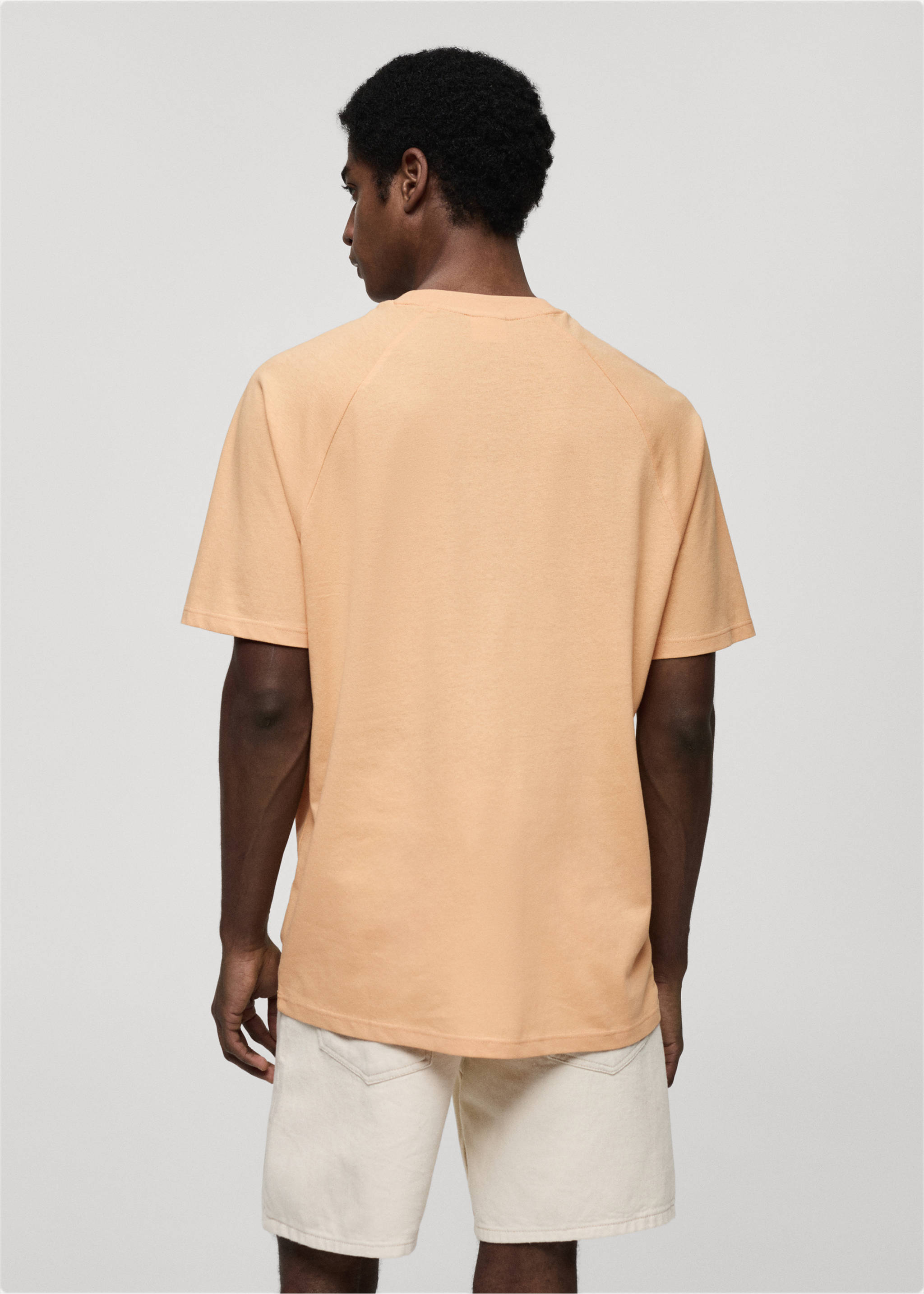 Peach short-sleeved t-shirt with raglan sleeves, back view., Orange. Ref: 77060356-00.