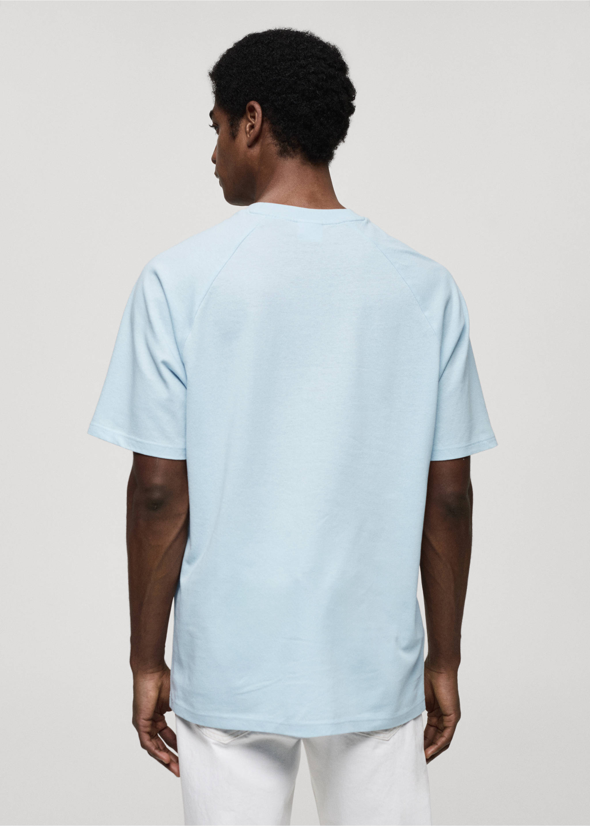 Light blue short-sleeved t-shirt with raglan sleeves, back view., Sky Blue. Ref: 77060356-00.