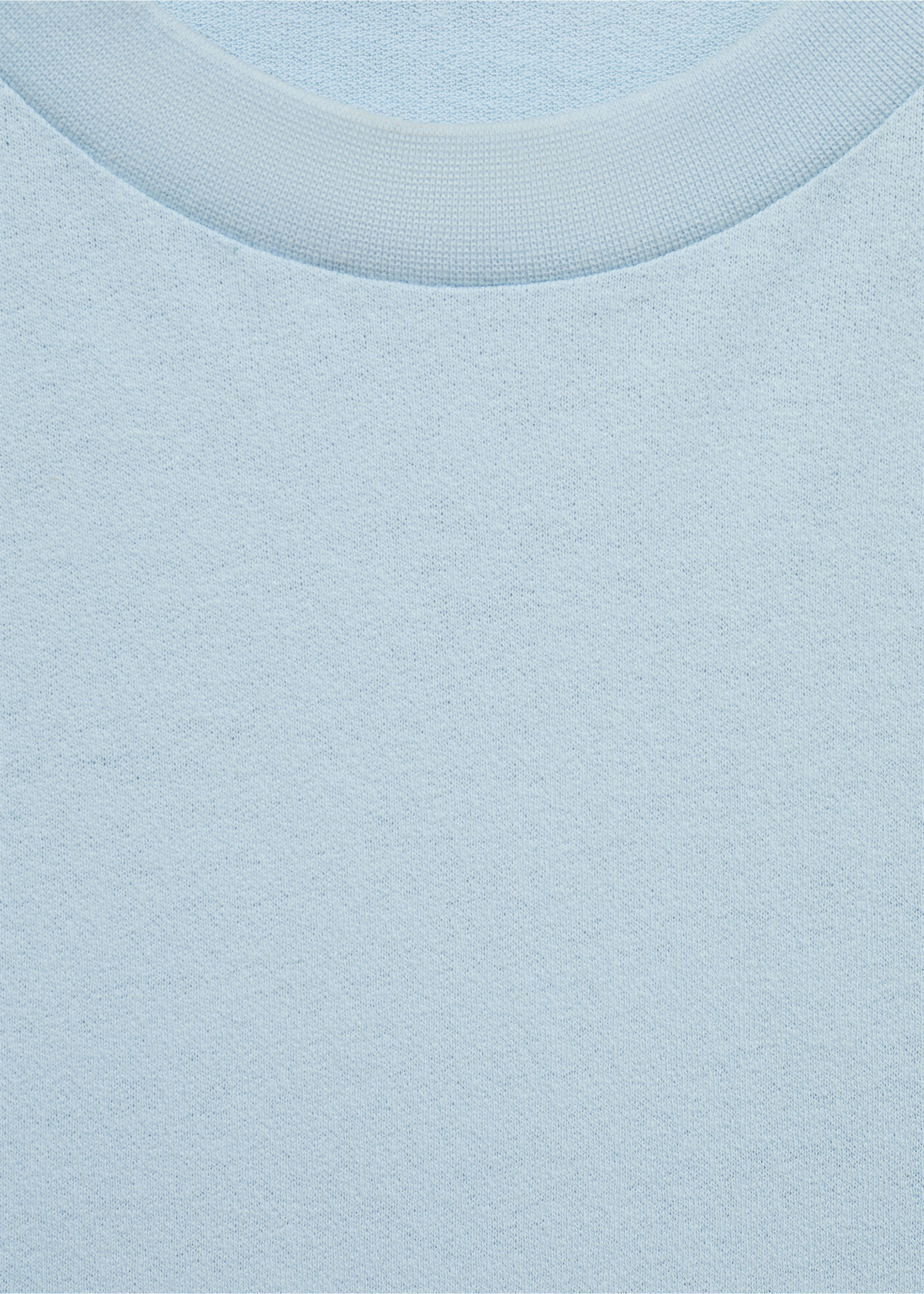 Light blue t-shirt with a ribbed crew neckline, close-up view., Sky Blue. Ref: 77060356-00.