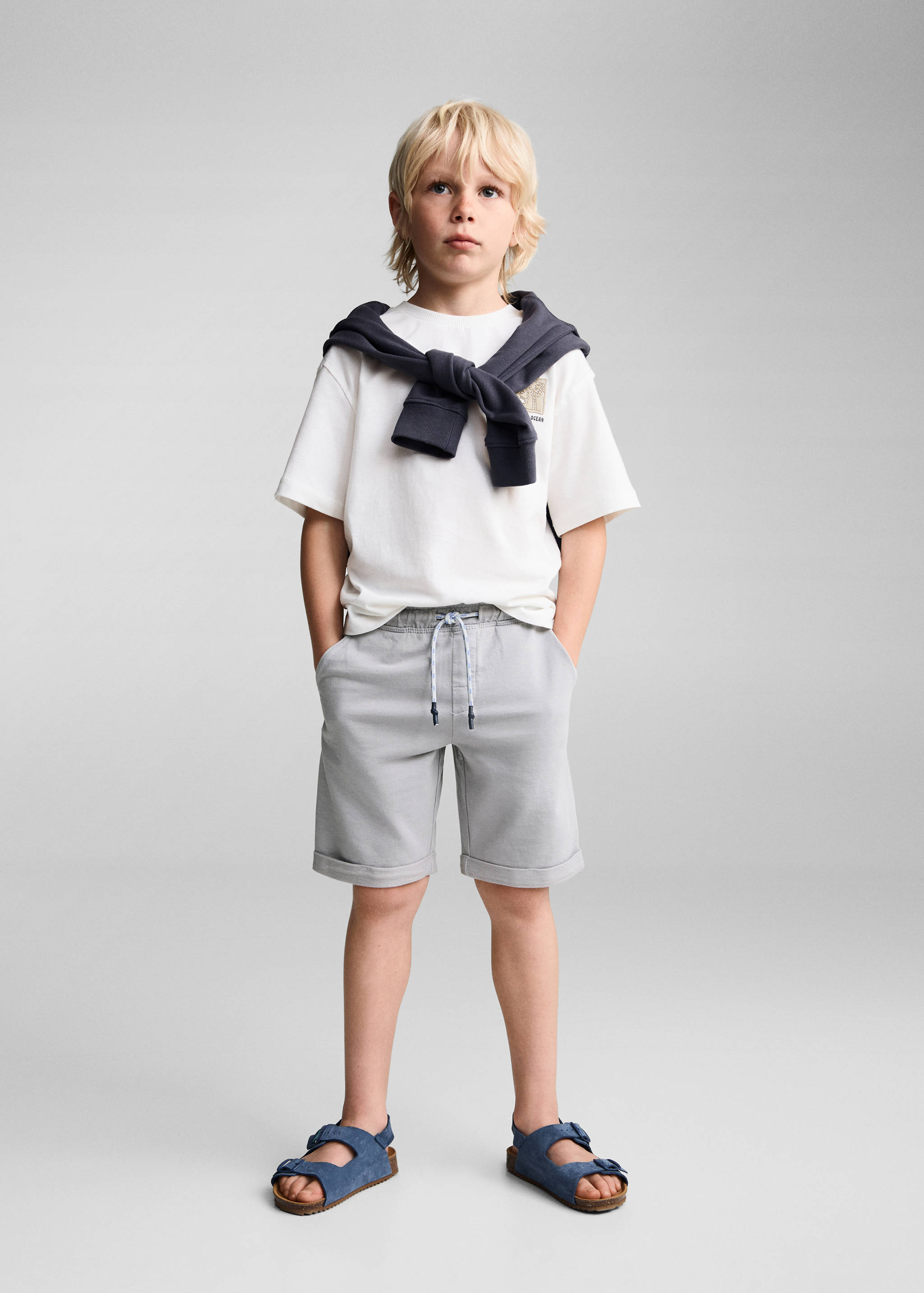 Elastic waist cotton Bermuda shorts - General plane