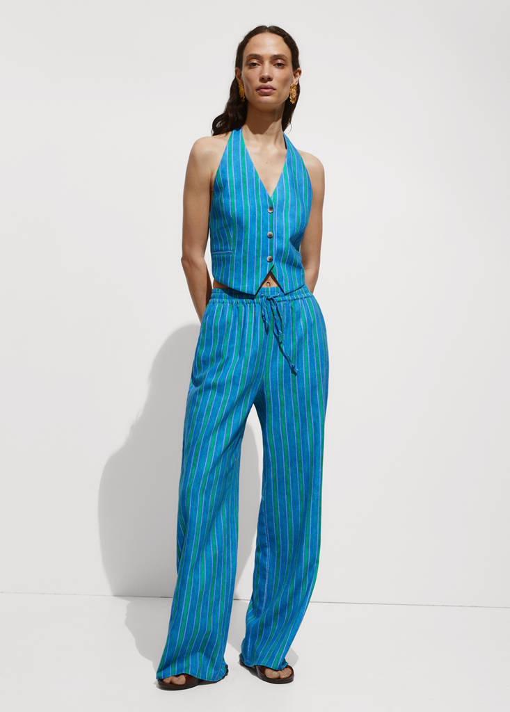 Linen stripe-printed waistcoat — Blue