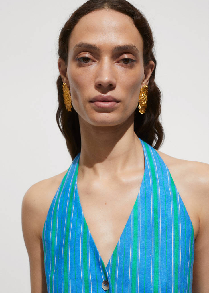 Linen stripe-printed waistcoat — Blue