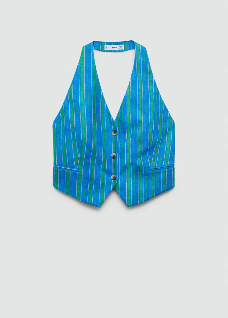 Linen stripe-printed waistcoat — Blue