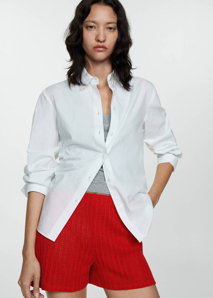 Straight-fit knitted shorts — Coral Red