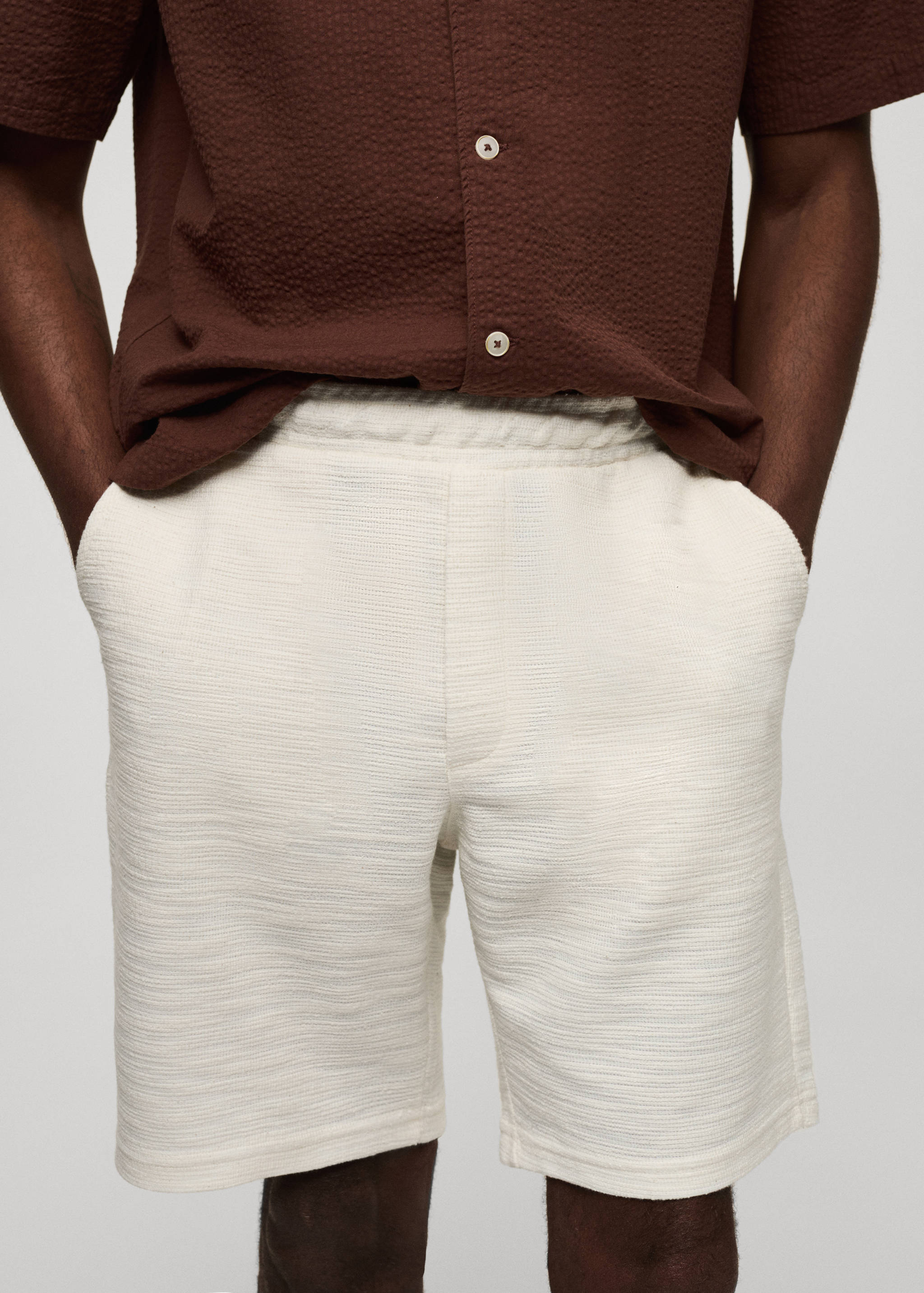 Textured cotton bermuda shorts with drawstring - Details of the article 1