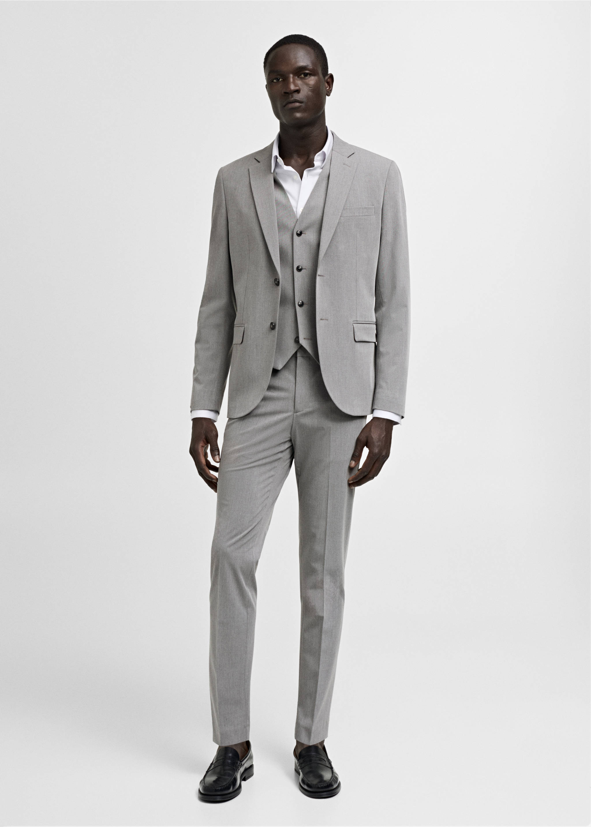 Chaleco traje super slim fit tejido stretch - Plano general, Gris. Ref: 77060569-00.