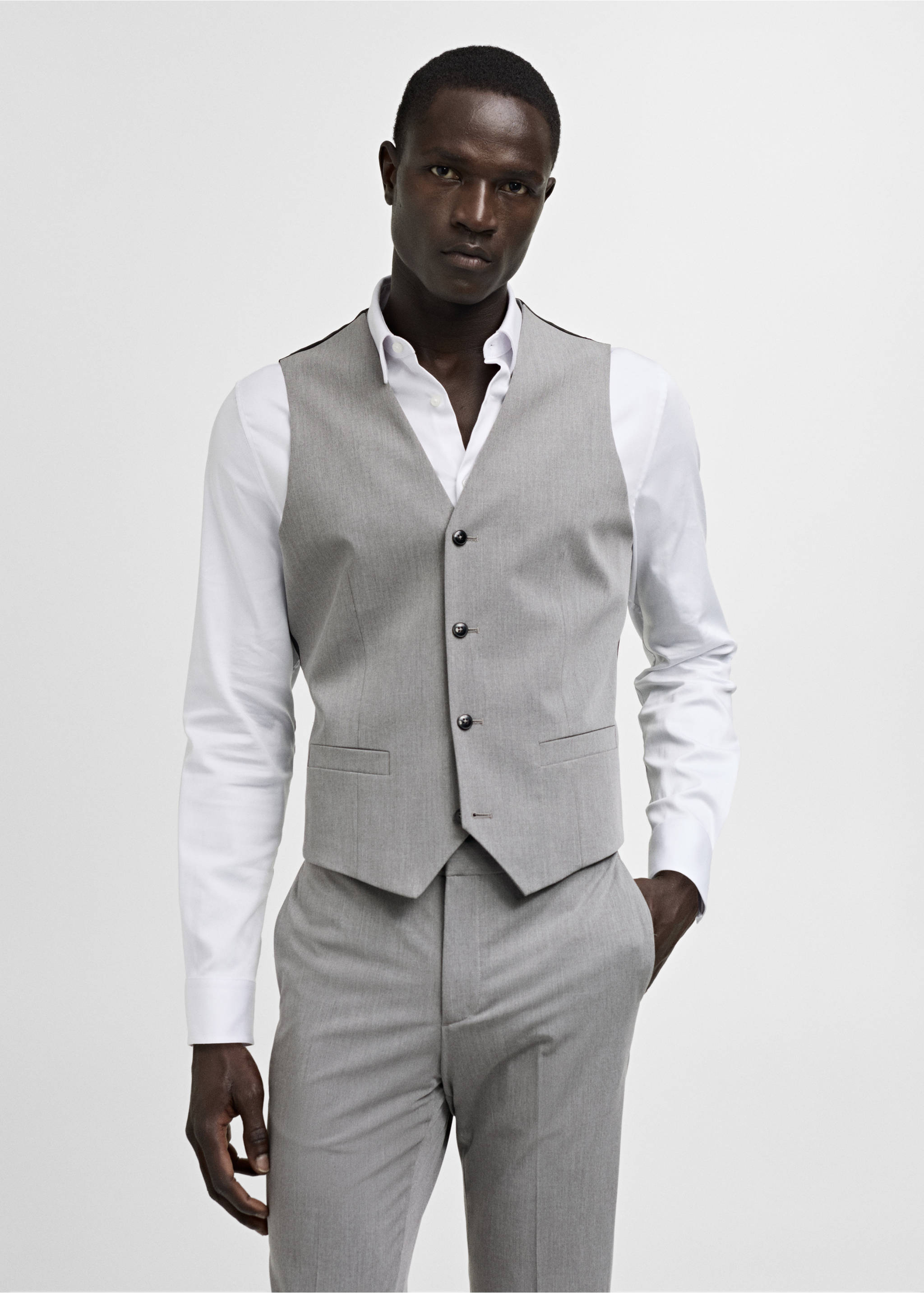 Chaleco traje super slim fit tejido stretch - Plano medio, Gris. Ref: 77060569-00.