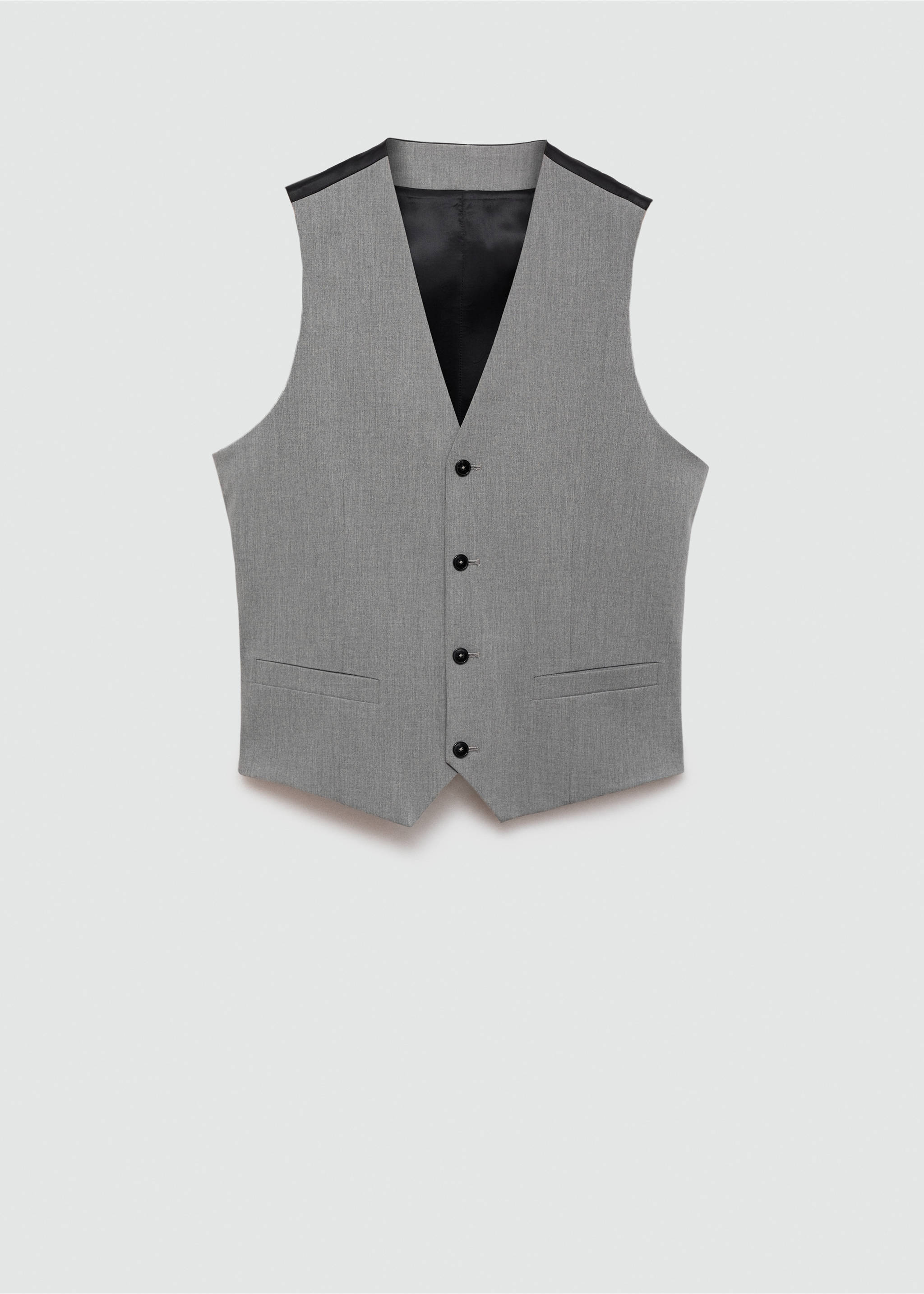 Super slim-fit stretch-fabric suit waistcoat - Article without model, Grey. Ref: 77060569-00.