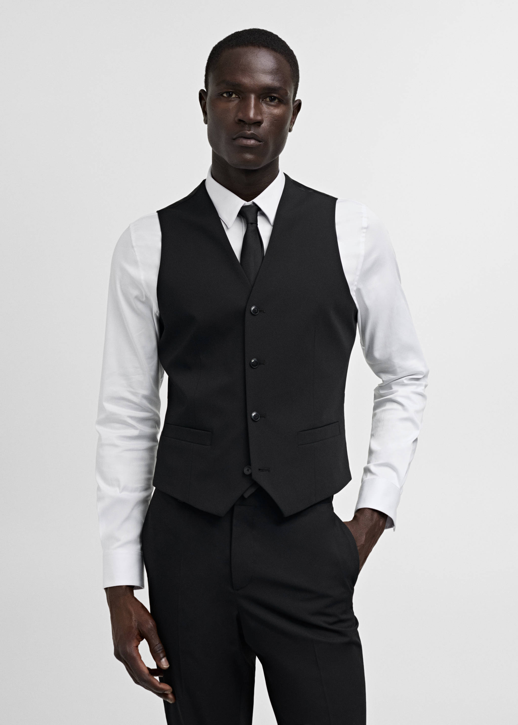 Super slim-fit stretch-fabric suit waistcoat - Medium plane