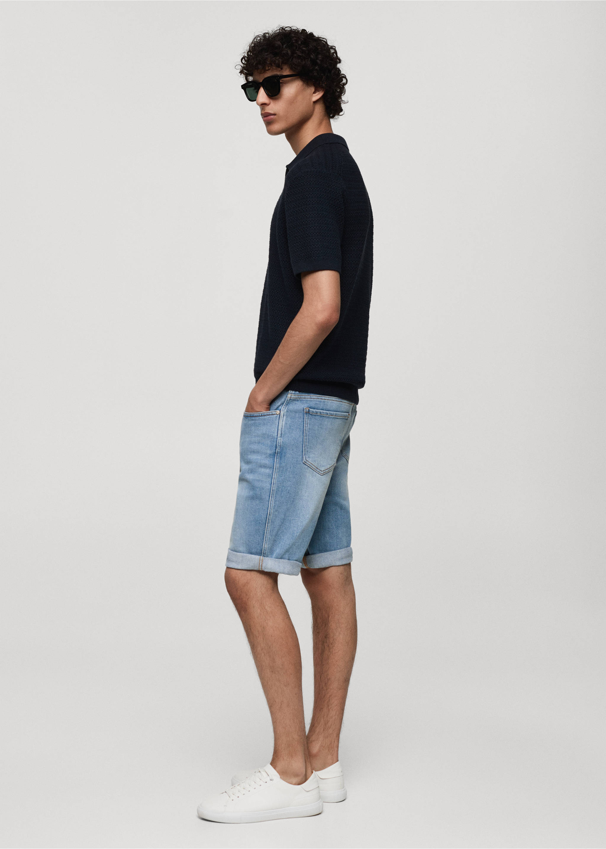 Бермуды из денима slim fit - Деталь изделия 2, Синий средний. Ref: 77060576-00.