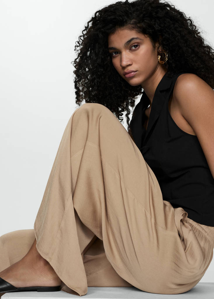 Wide leg fluid trousers — Beige