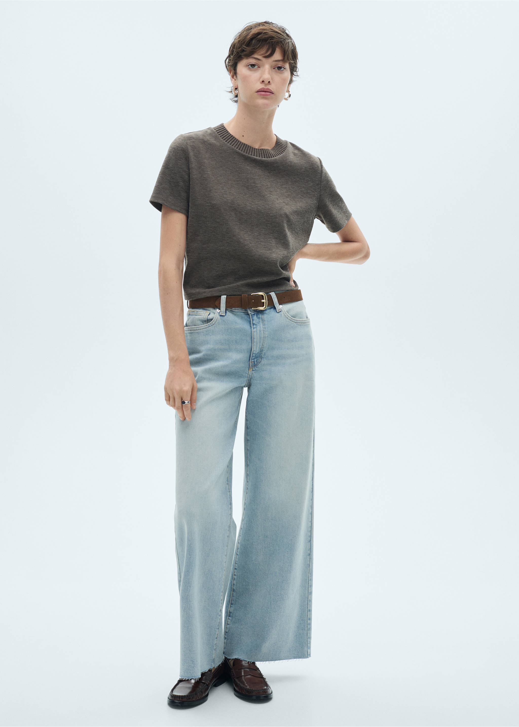 Mid waist culotte jeans - General plane, Light Blue. Ref: 77060585-00.