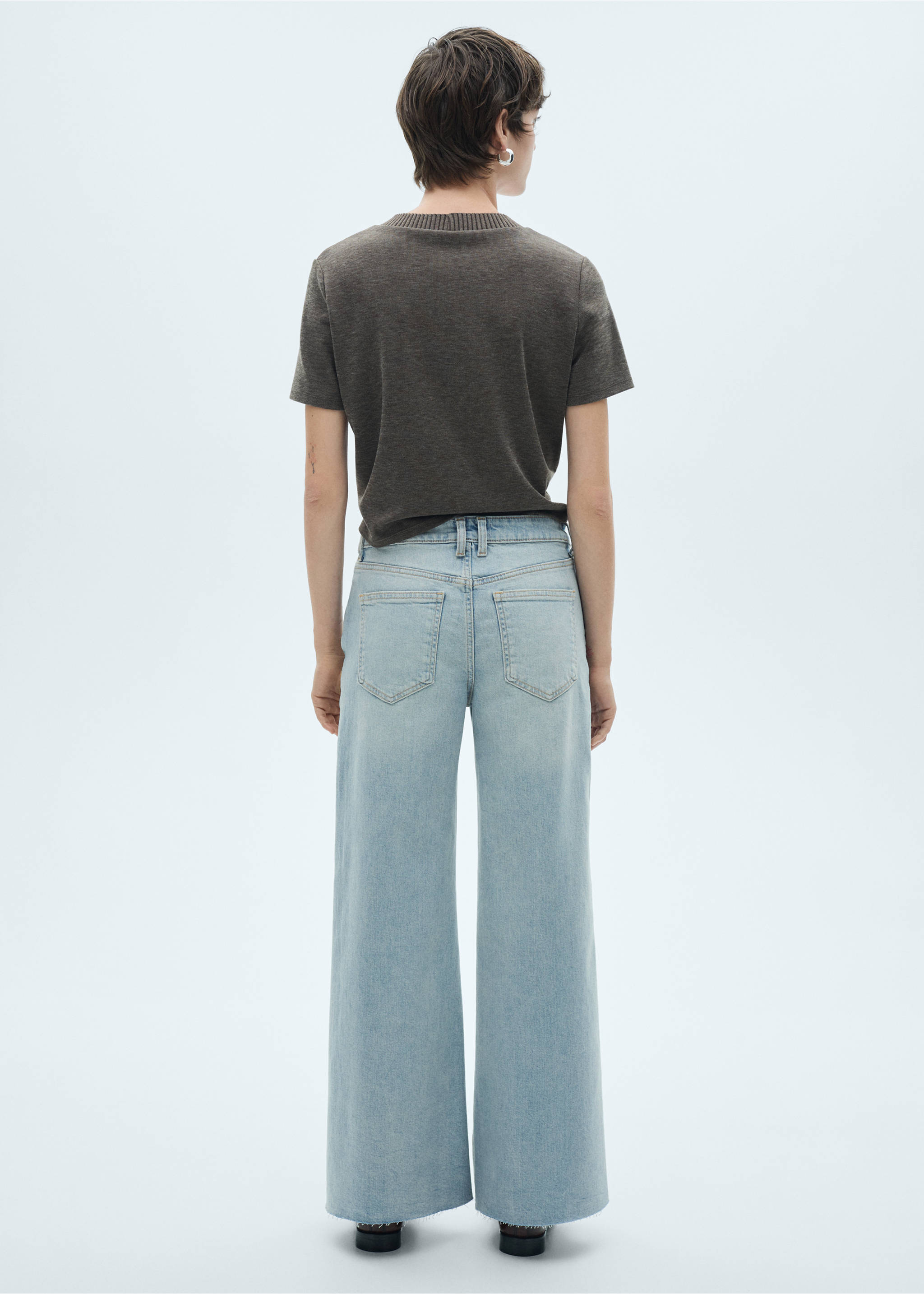 Mid waist culotte jeans - Reverse of the article, Light Blue. Ref: 77060585-00.