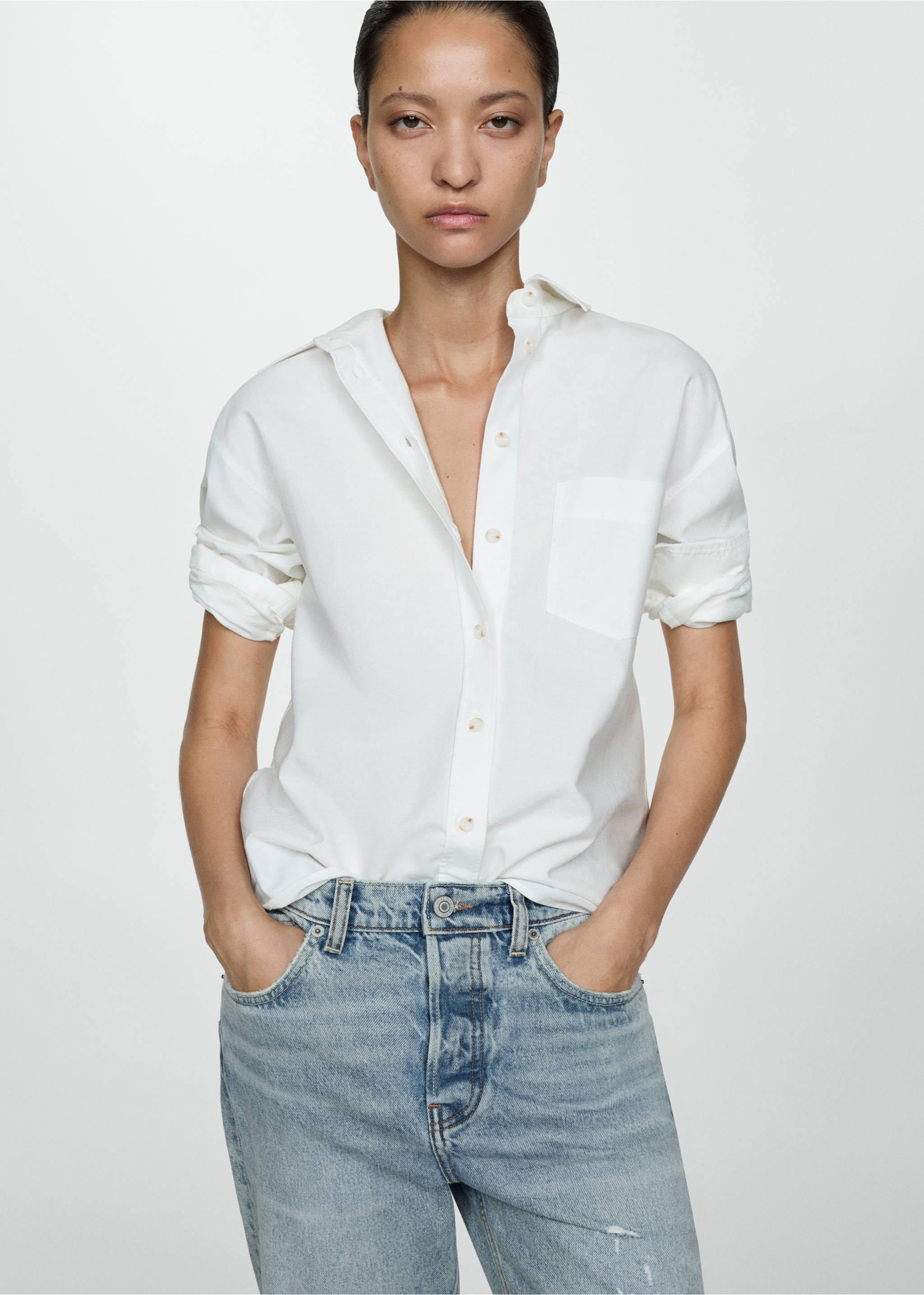 Mid waist culotte jeans - Details of the article 1, Light Blue. Ref: 77060585-00.