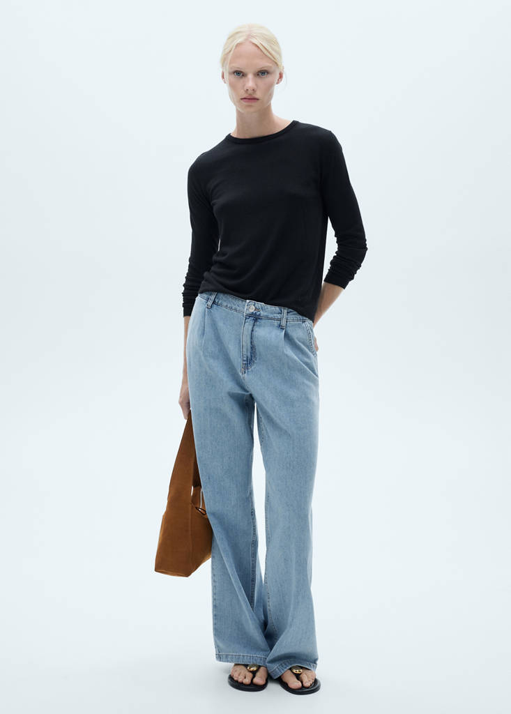 Wide leg pleated jeans — Medium Blue