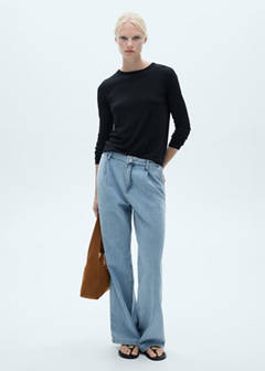 Wide leg pleated jeans — Medium Blue 2