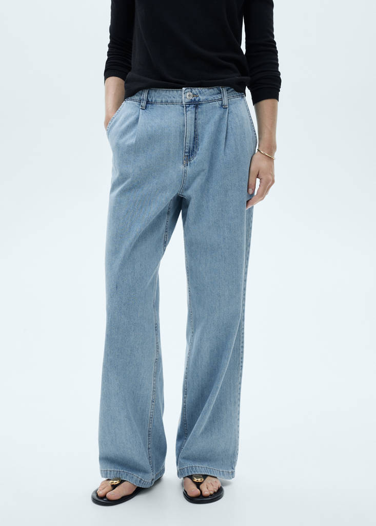 Wide leg pleated jeans — Medium Blue
