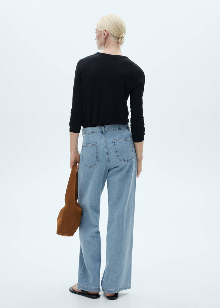 Wide leg pleated jeans — Medium Blue