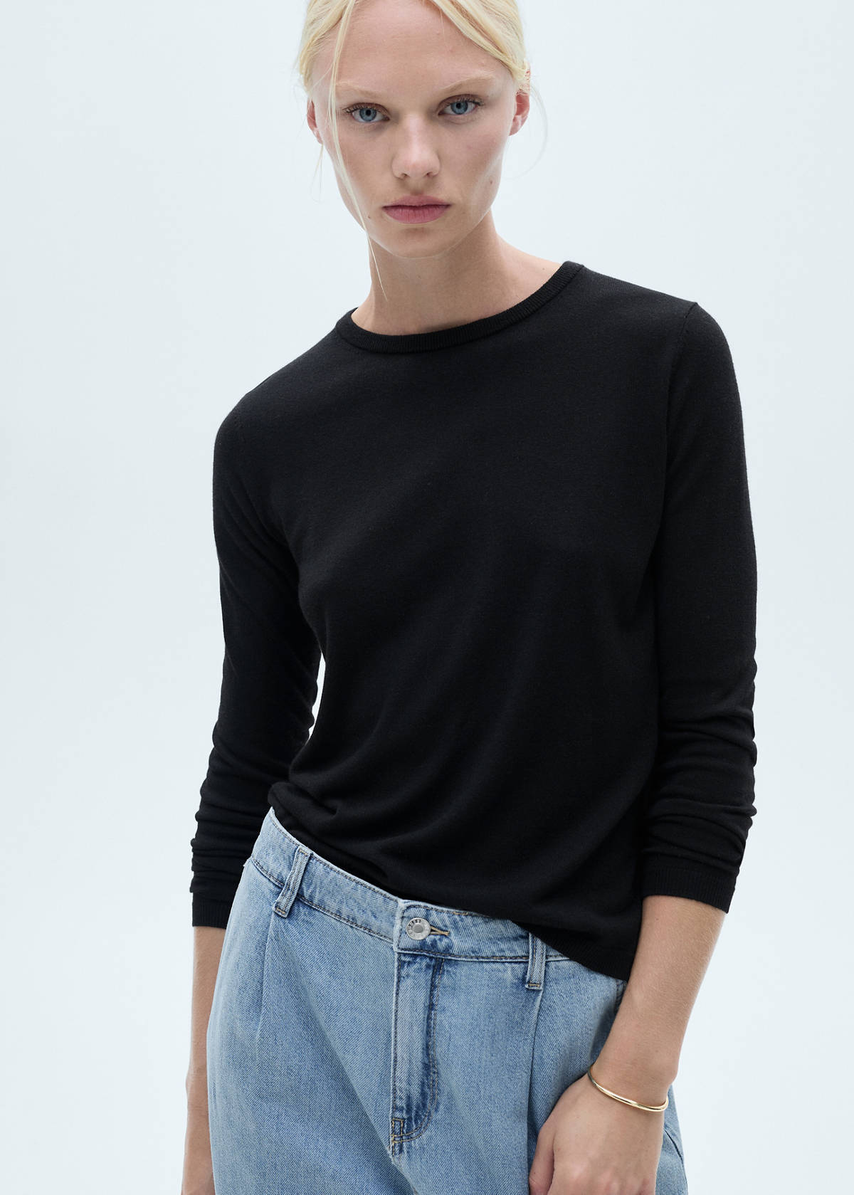 Wide leg pleated jeans — Medium Blue