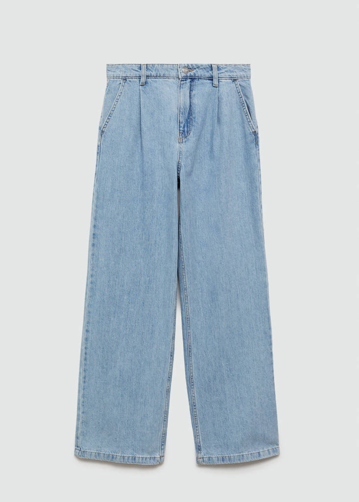 Wide leg pleated jeans — Medium Blue