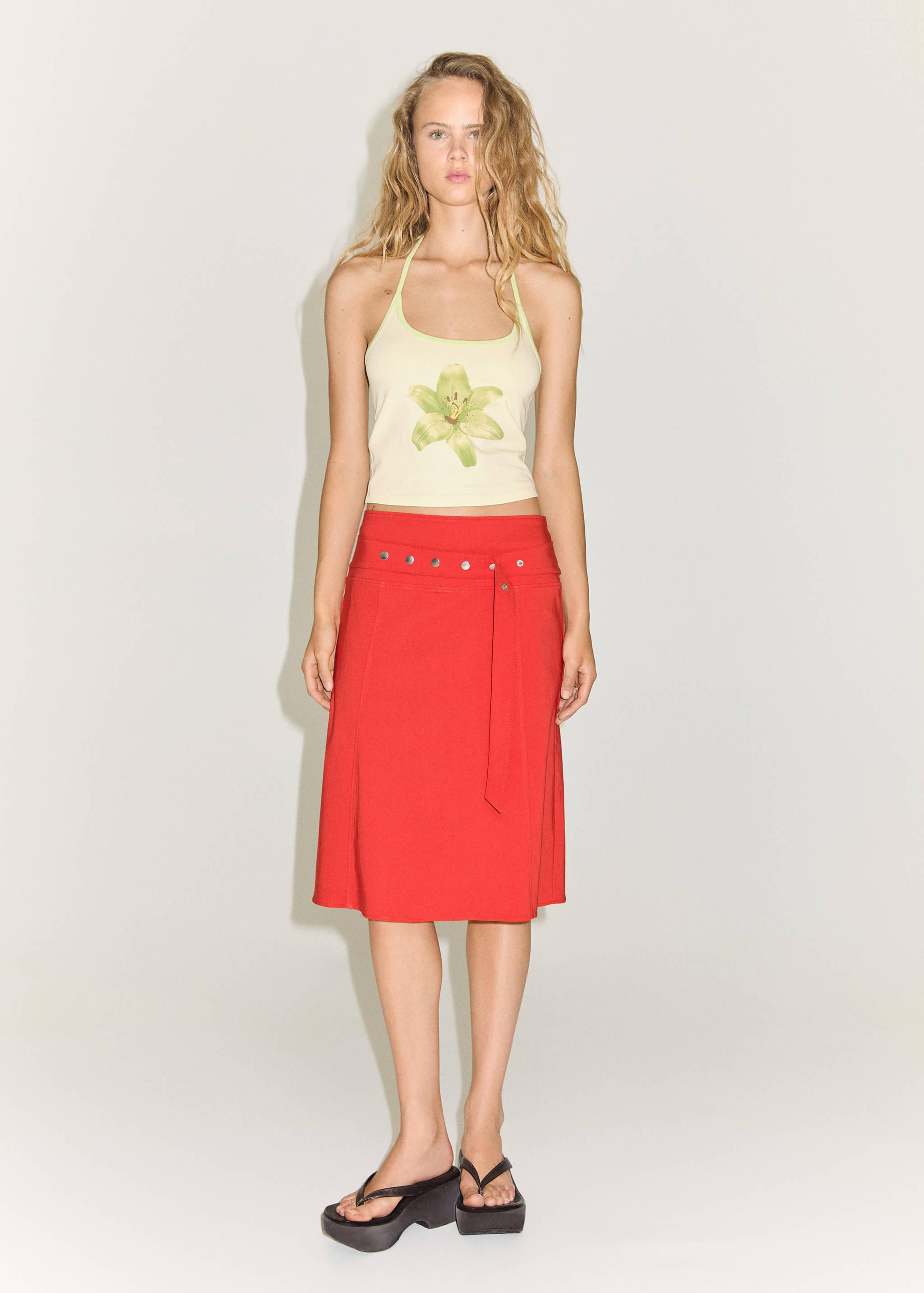 Printed halter-neck cropped top - General plane