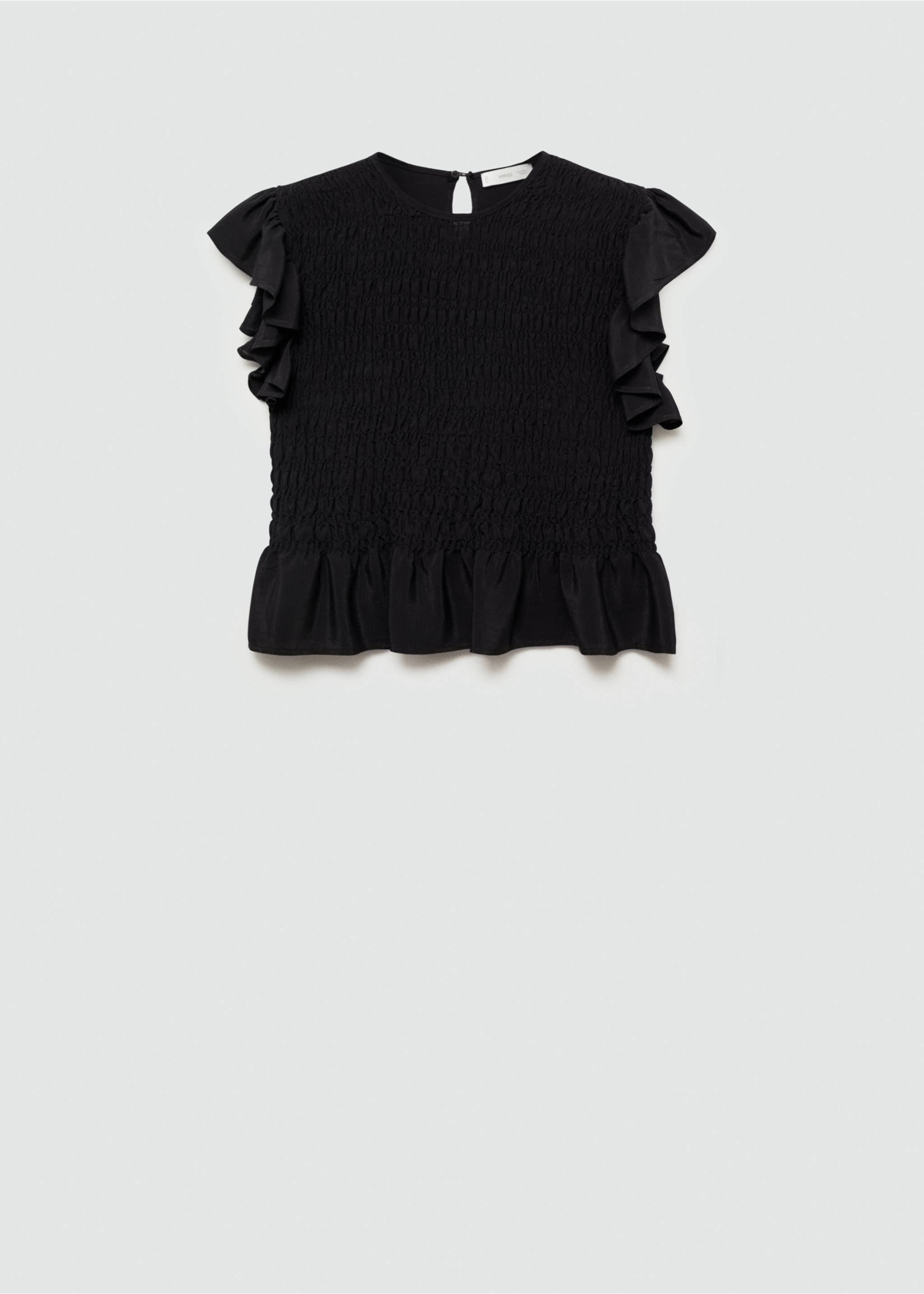 Frilled-sleeve ruched blouse - Article without model, Black. Ref: 77060639-00.