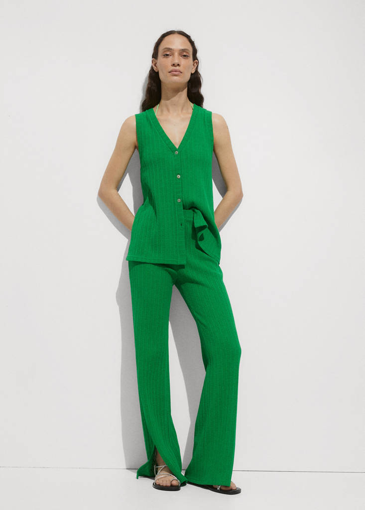MANGO - Pantalon droit crochet vert - S