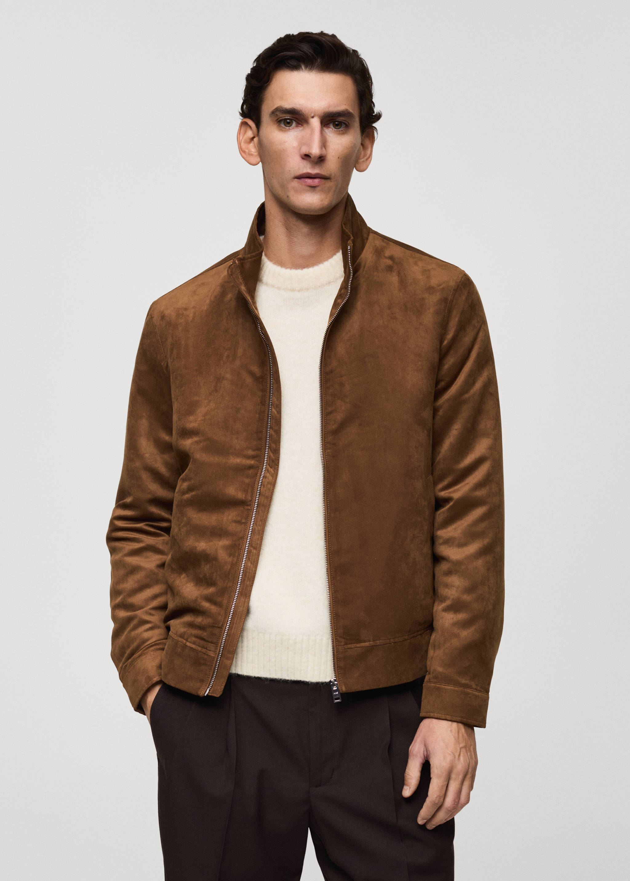 Suede-effect jacket with zip - Medium plane