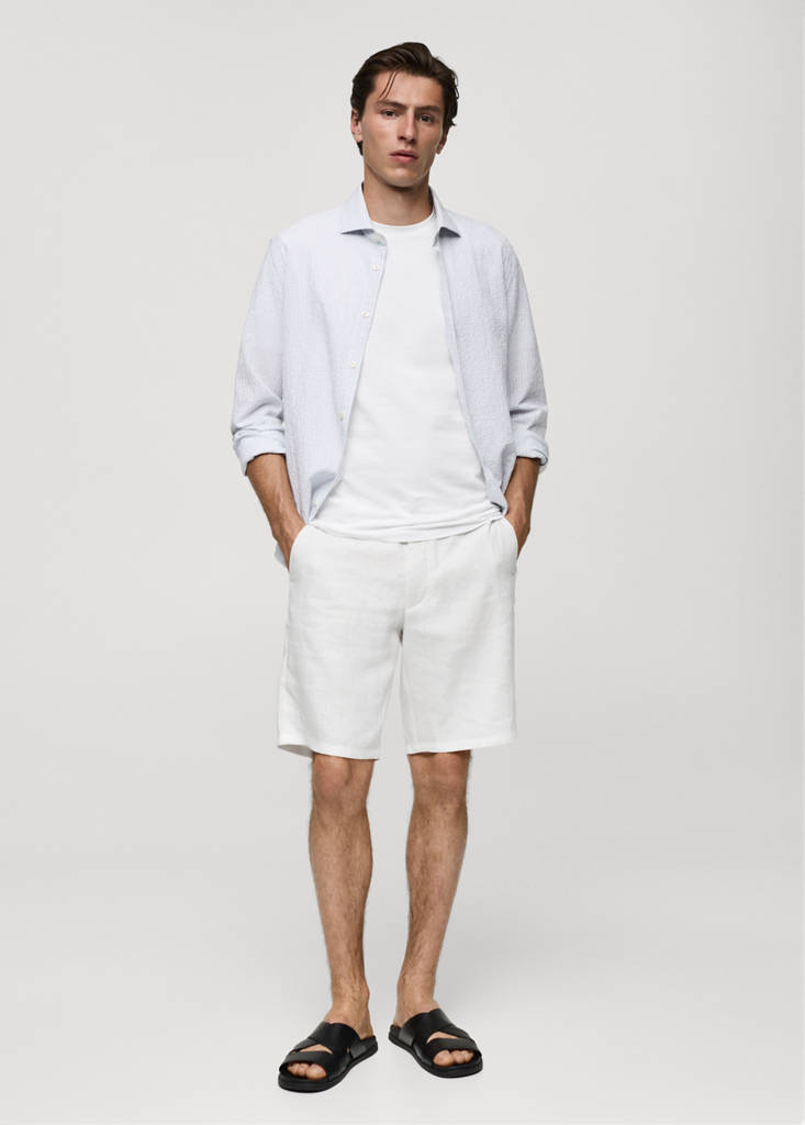 Regular-fit striped seersucker cotton shirt — White