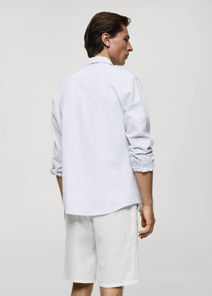Regular-fit striped seersucker cotton shirt — White