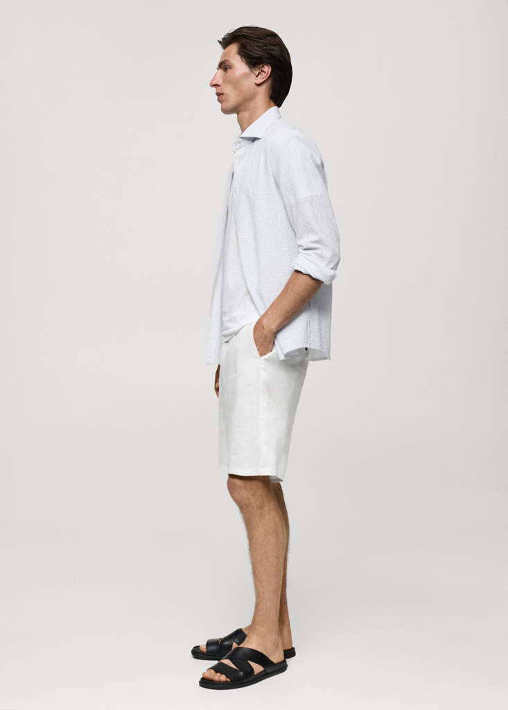 Regular-fit striped seersucker cotton shirt — White
