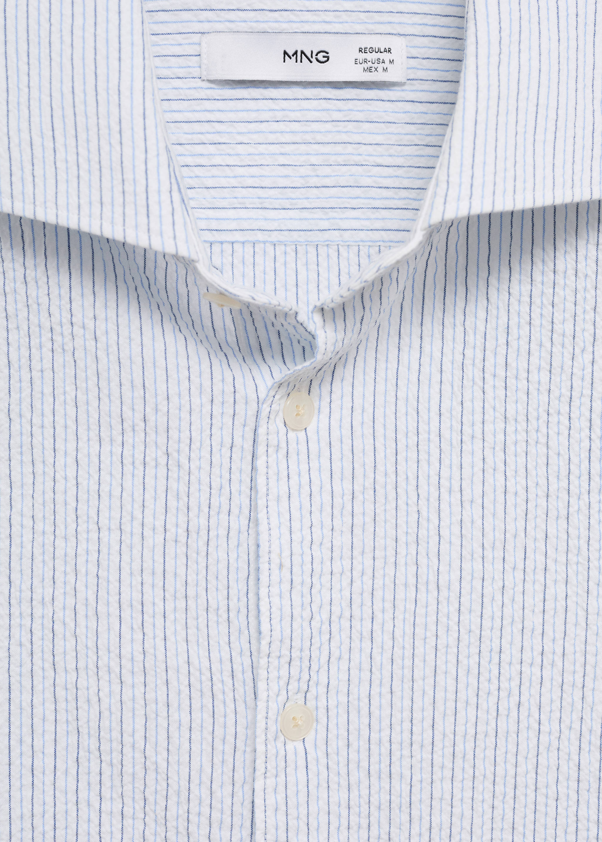 Regular-fit striped seersucker cotton shirt - Details of the article 8