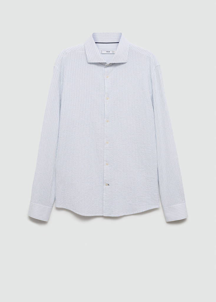 Regular-fit striped seersucker cotton shirt — White