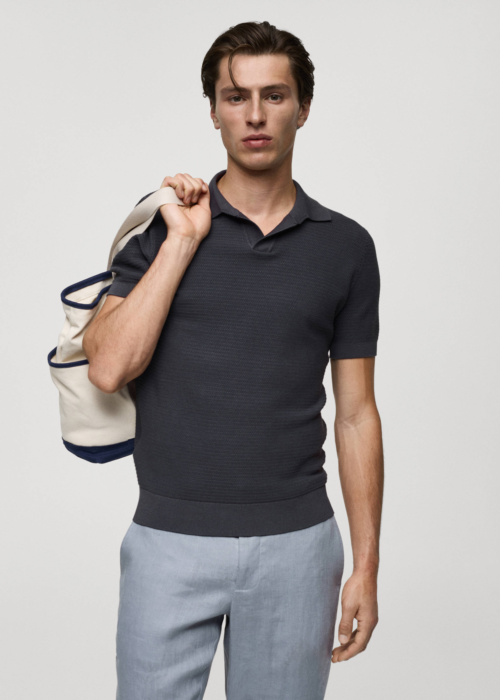 Tencel™ cotton polo shirt with braided knit - Medium plane