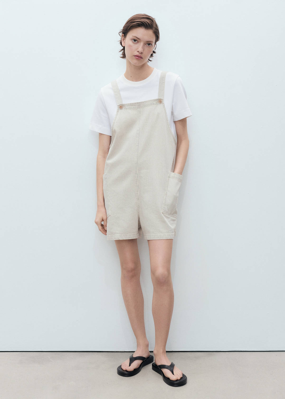 Denim dungarees stripes — Beige