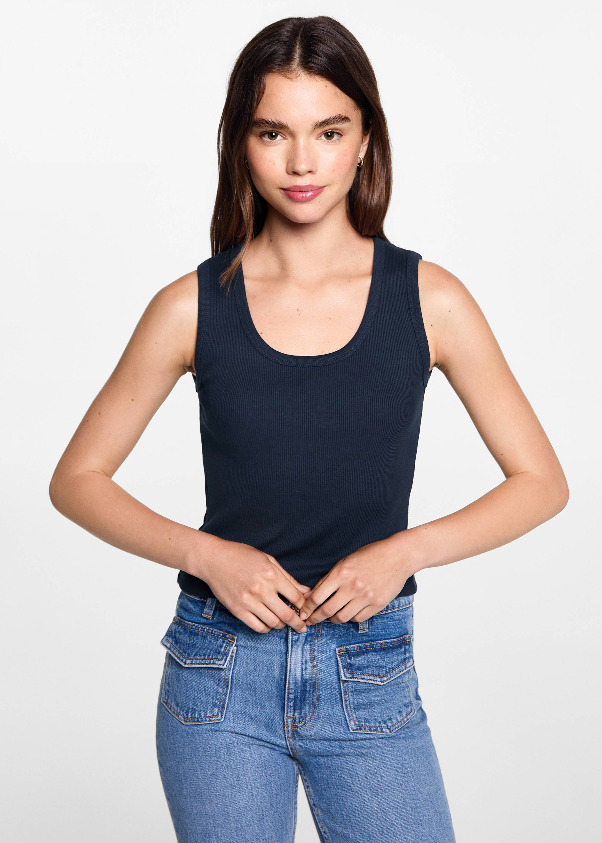 Ribbed cotton-blend top - Medium plane