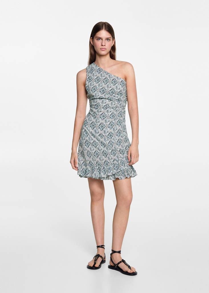 MANGO TEEN - Robe asymétrique imprimée blanc cassé - XS - Fille Teen
