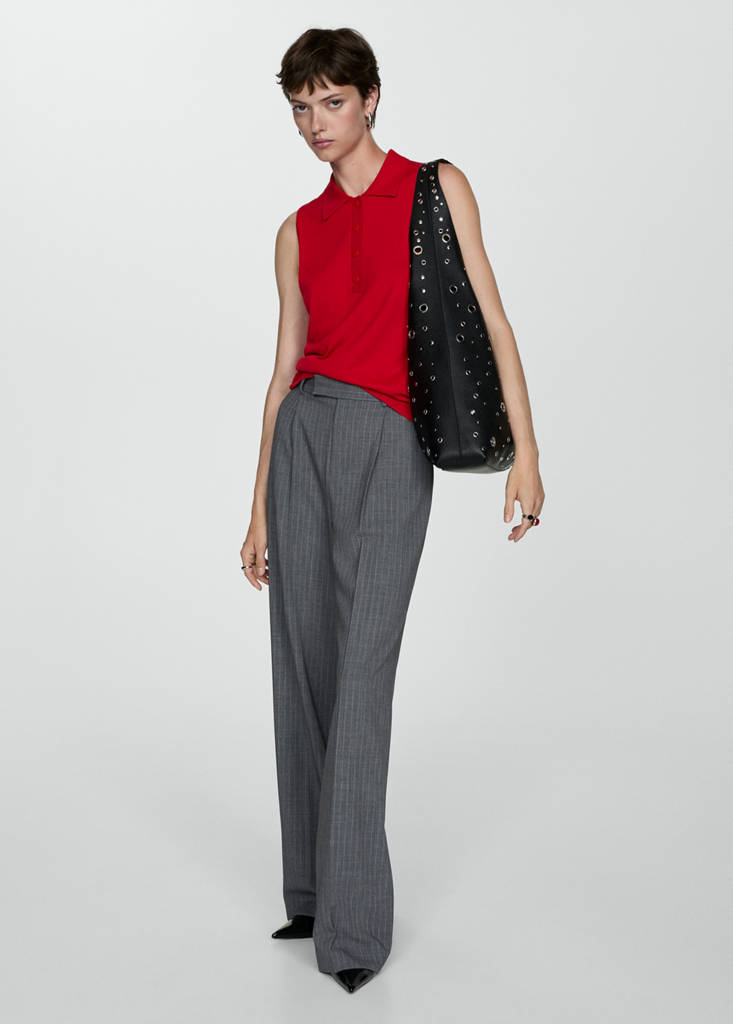 Fine-knit polo neck gilet — Red