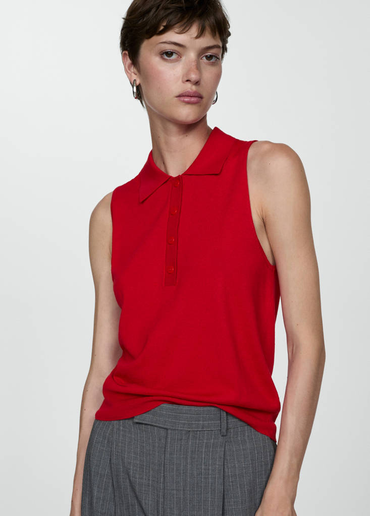 Fine-knit polo neck gilet — Red