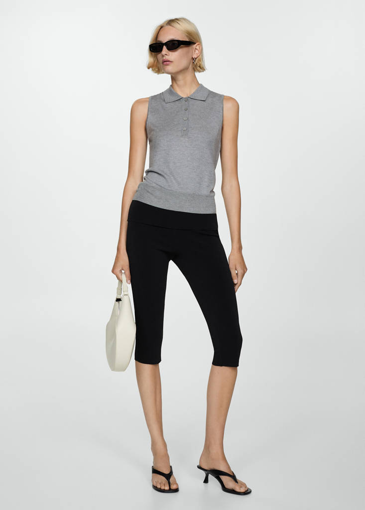 Fine-knit polo neck gilet — Medium Heather Grey