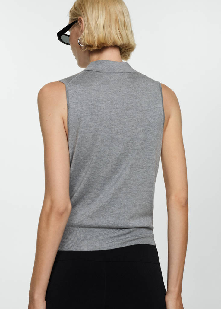 Fine-knit polo neck gilet — Medium Heather Grey