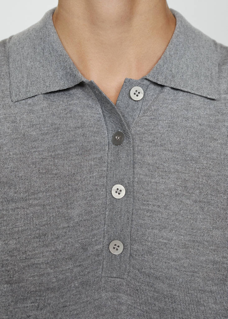 Fine-knit polo neck gilet — Medium Heather Grey