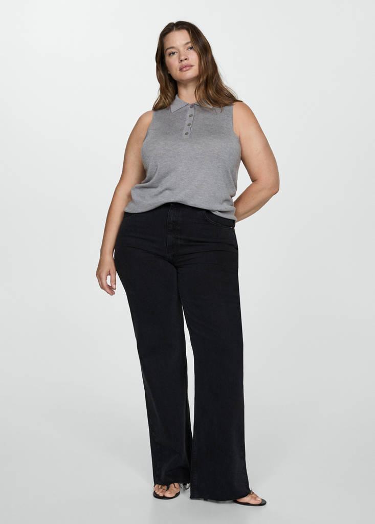 Fine-knit polo neck gilet — Medium Heather Grey